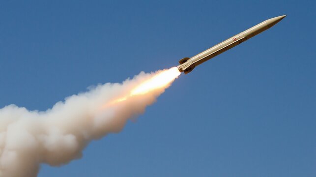 Iranian Zulfiqar Missile Launch with Vapor Trail in Clear Blue Sky