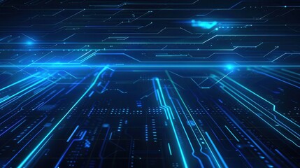 Obraz premium Futuristic digital abstract background with glowing blue lines, circuits, and data flow. Perfect for technology and innovation themes.