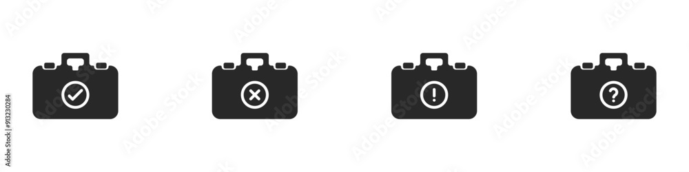 Poster set of business icons black briefcases. savings case vector icon. bag with signs vector. backpack wi