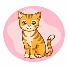 Cute ginger cat sitting, pink background