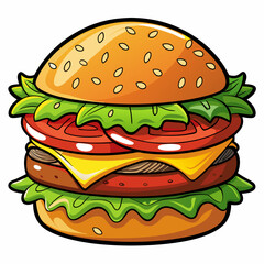 Juicy cheeseburger with cheddar and red onion, brioche bun with sesame seeds.