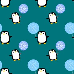 Birthday animals seamless penguin and snow pattern for wrapping paper and fabric