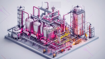 Industrial Chemical Processing Plant Model With Pipelines