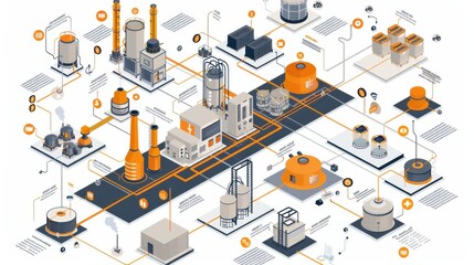 Obraz premium Industrial Process Flow Diagram With Equipment Overview