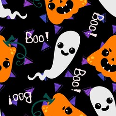 Halloween pumpkins seamless monsters pattern for wrapping paper and fabric