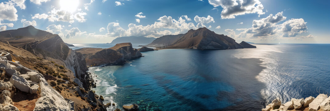 Panoramic View of Rugged Coastline and Cliffs in Anafi, Greece
