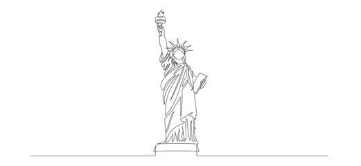 Continuous one line drawing of Liberty Statue. USA landmarks and New York city famous place in simple linear style. Editable stroke. Doodle vector illustration