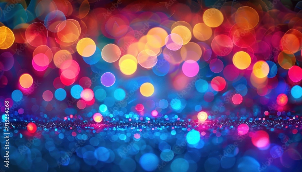 Poster abstract defocused colorful blurred bokeh lights background with glittering surface