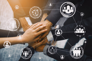 Human Resources Recruitment and People Networking Concept. Modern graphic interface showing...