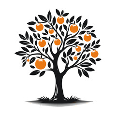 Orange Tree, vector black color silhouette