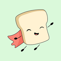 cute toast fly super hero smile print design