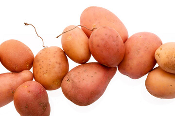 fresh just harvested potato tubes on white background
