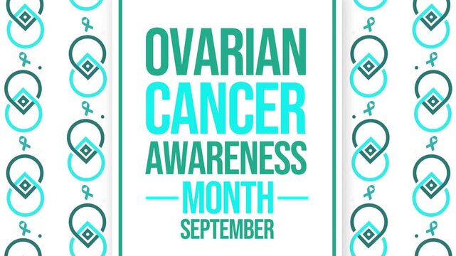 Ovarian Cancer Awareness Month background with ribbons and typography in the center, 4k animation