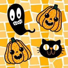 Halloween cute pumpkins seamless monsters pattern for wrapping paper and fabric