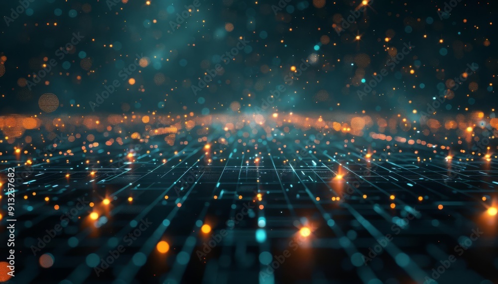 Aufkleber abstract digital background with glowing particles and connected lines, representing technology, dat
