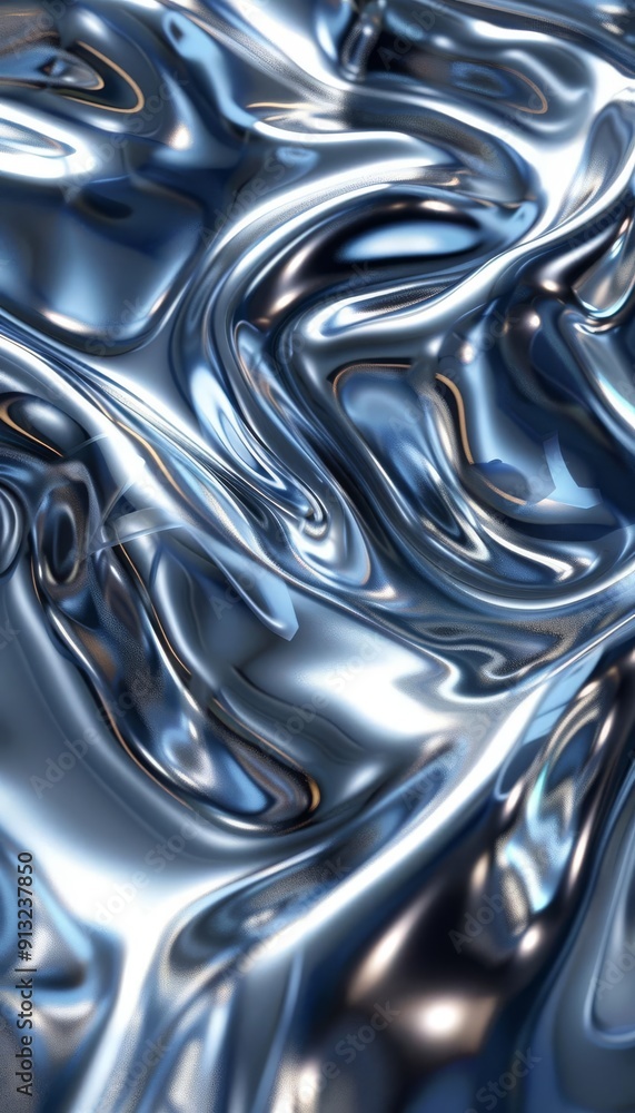 Poster abstract metallic liquid silver texture with smooth, wavy patterns. perfect background for designs a
