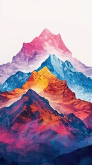 Obraz premium Vibrant multicolored mountain range illustration with vivid hues, showcasing abstract art inspired by nature's majestic peaks and valleys.