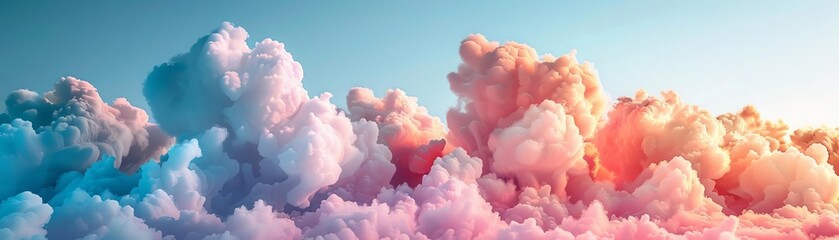 Obraz premium Vibrant, colorful clouds against a clear blue sky, creating a dreamy and ethereal atmosphere. Perfect for backgrounds and inspirational content.