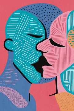 Illustration of modern abstract faces with vibrant colors