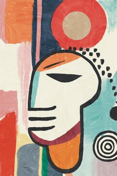 Abstract face illustration in vibrant colors and shapes