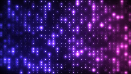 Bright purple and blue gradient disco background. Disco party glowing lights. Flicker wall lights. VJ disco wall. Night club, music, glamour and fashion event, LED screen and projector.