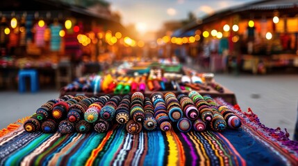 Obraz premium Craft fair with colorful booths and enthusiastic artisans, creating a vibrant atmosphere, Cultural, Bright colors, Photography