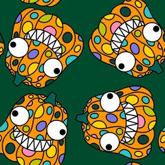 Halloween pumpkins seamless monsters pattern for wrapping paper and fabric