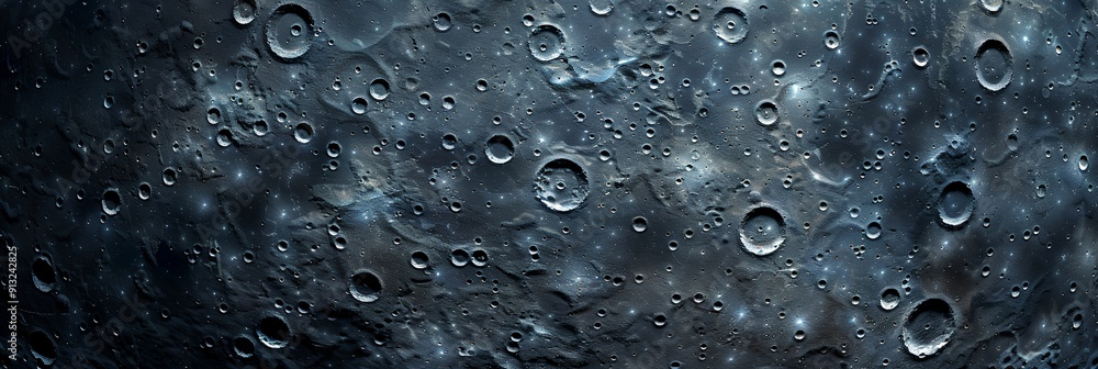 Poster a dark blue background with many small dots. the dots are of different sizes and are scattered all o