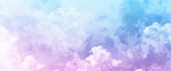 Naklejka premium Vector Watercolor Illustration with Soft Blue and Purple Gradient, White Space Among Clouds, Simple Flat Pastel Design