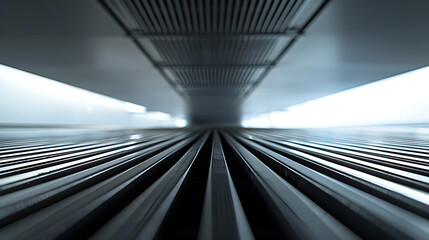 a close-up view of an air vent on a ceiling. The perspective focuses on the slats of the vent, creating a vanishing point effect