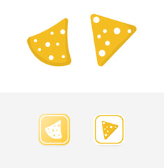 Minimalist Pizza Slice in Yellow Color with Application icons in gradient box, editable vector