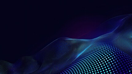 Abstract digital landscape with vibrant waves and dots in blue and black tones, ideal for backgrounds and tech themes.