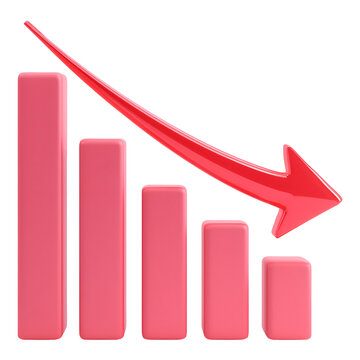 A visual representation of a downward trend in business metrics, showcasing a red arrow and declining bars.