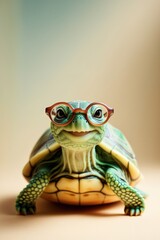 Obraz premium A turtle wearing glasses is smiling