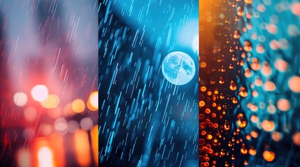 Future Weather Collage of Virtual Sun, Holographic Snow, and Futuristic Rain