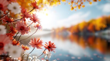 Changing Seasons on the Riverbank - Spring Flowers, Summer Activities, Autumn Leaves, Winter Ice, and Seasonal Tranquility