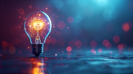 A light bulb with gears inside represents innovation and creative ideas, emphasizing a glowing abstract concept of inspiration and technological advancement