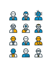 Collection of Diverse Male Avatar Icons in Blue and Yellow Color Scheme, generative ai image