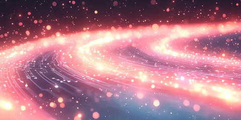 A digital abstract concept with swirling lines and a circuit pattern, symbolizing technology on a dark blue background.