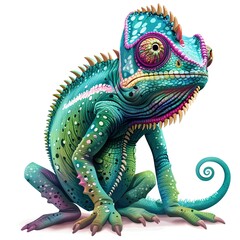 Fototapeta premium Chameleon devil fantasy animal cartoon isolated whitebackground 16:9