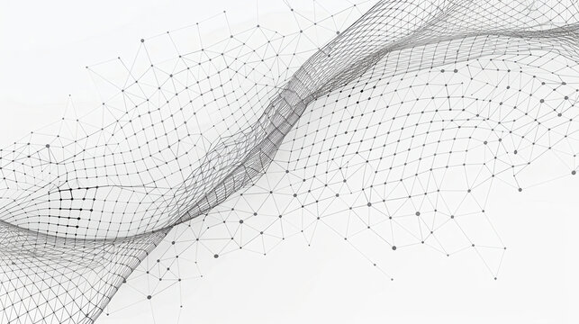 Abstract mesh wave design with a network of dots, creating a modern and futuristic visual effect on a white background.
