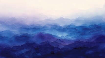 Obraz premium Abstract painting of blue and purple mountains with a white background.