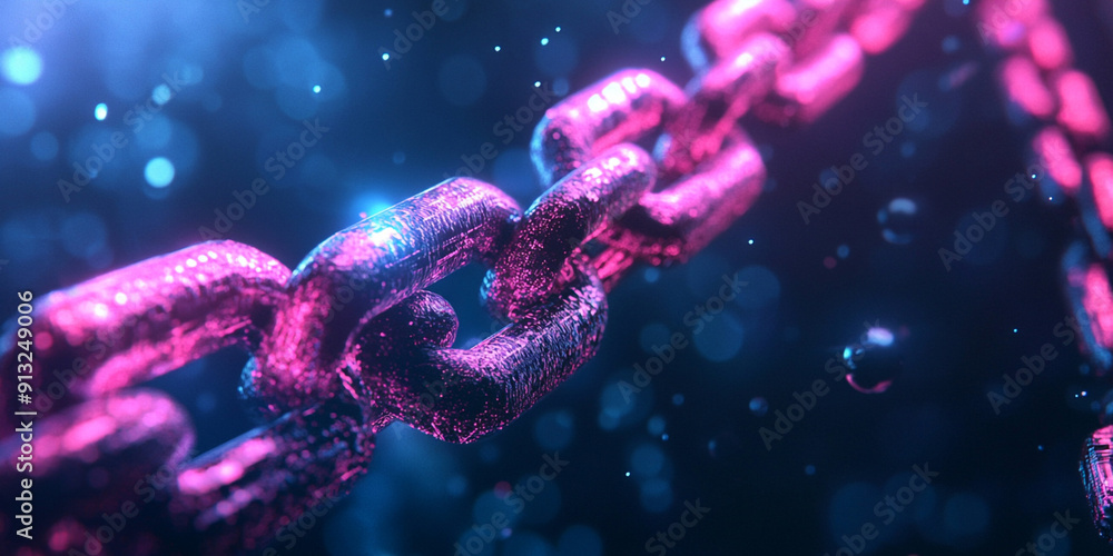 Aufkleber a digital artwork of an abstract chain with pink and purple neon lights, symbolizing the unbroken co
