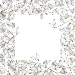 Realistic frame with boho lunaria branches. Watercolor hand drawn dry grass clipart isolated on background. Christmas, winter, halloween and wedding illustration. For designers, invitations, decoratio