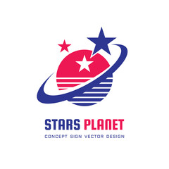 Space stars planet - concept vector logo template. Cosmic abstract creative icon sign illustration. Minimalist style. Graphic design element.