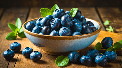 blueberries in a bowl on table