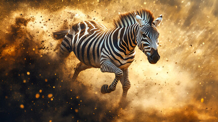 Artistic Style Painting of A Running Zebra Aspect 16:9