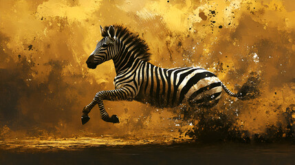 Artistic Style Painting of A Running Zebra Aspect 16:9