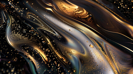 Captivating Abstract Design Featuring Fluid Patterns and Metallic Textures in Dark Tones