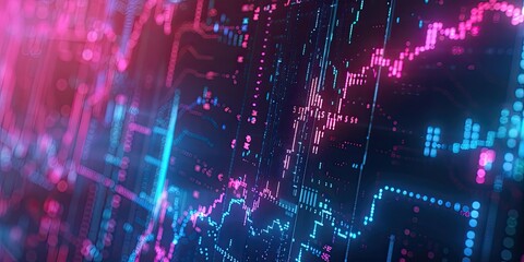 Obraz premium Blue and pink digital data patterns.